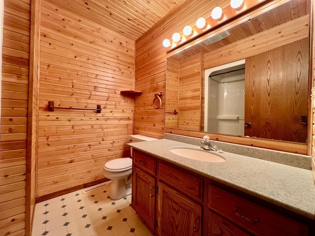 1002 6th Ave N, Wheaton, MN 56296 - bathroom with tile patterned floors, vanity, wooden walls, and wood ceiling