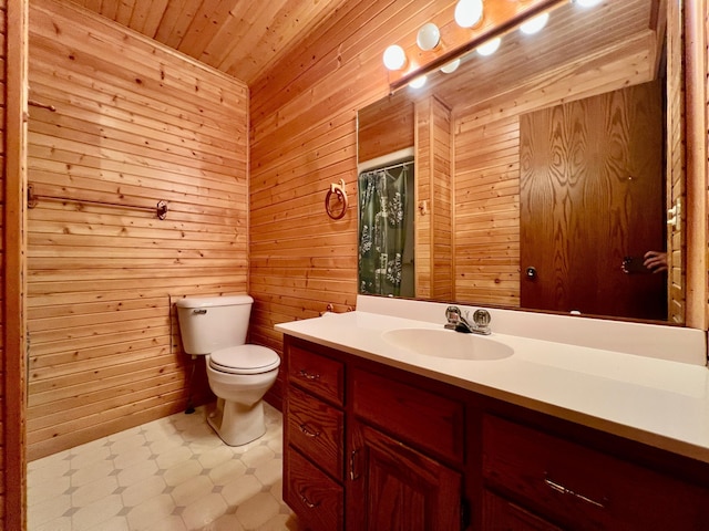 1002 6th Ave N, Wheaton, MN 56296 - bathroom with wooden walls, vanity, wood ceiling, and a shower with curtain