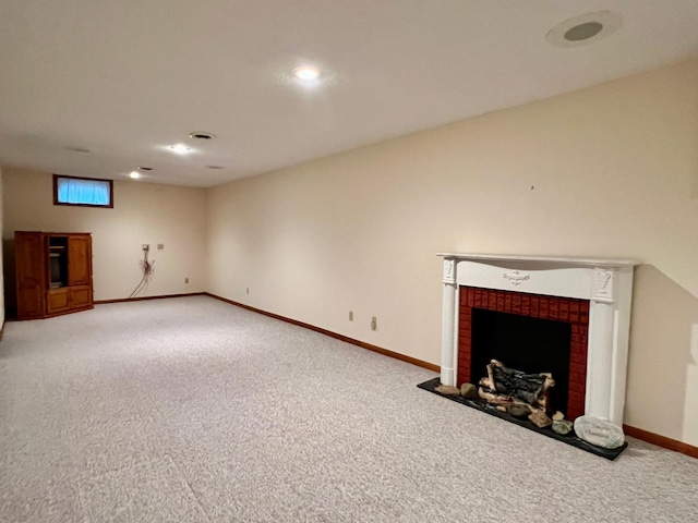 1002 6th Ave N, Wheaton, MN 56296 - unfurnished living room with light colored carpet and a brick fireplace