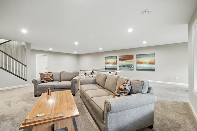 4364 Ginger Dr, Minnetrista, MN 55331 - carpeted living area with recessed lighting and stairway