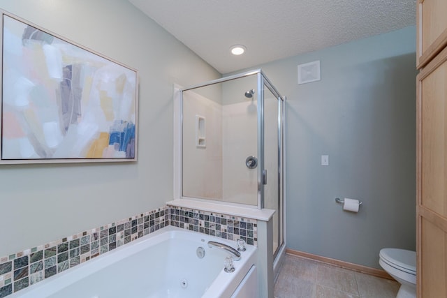 625 Wesley Commons Dr Unit 36, Golden Valley, MN 55427 - bathroom featuring a whirlpool tub, a shower stall, tile patterned floors, recessed lighting, and a textured ceiling