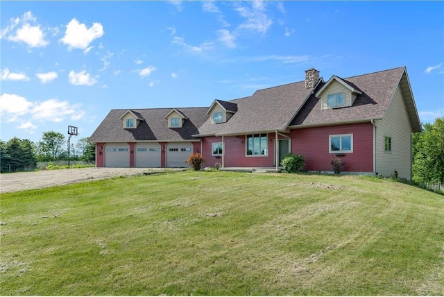 2832 130th Ave, Glenwood City, WI 54013 - view of front facade with a garage, a front yard, dirt driveway, and a chimney