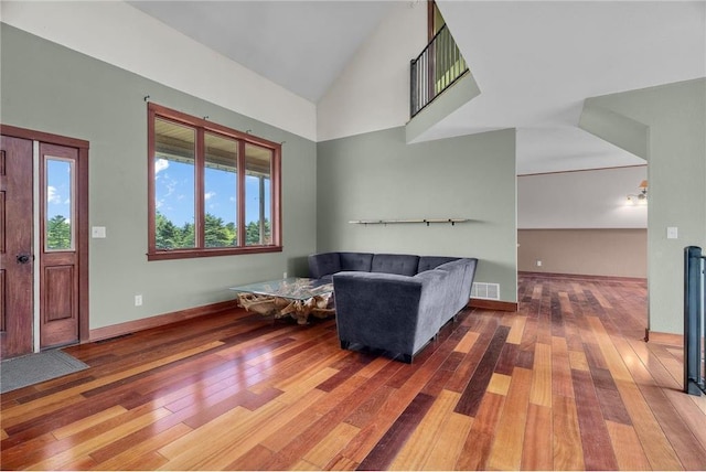 2832 130th Ave, Glenwood City, WI 54013 - living area featuring hardwood / wood-style floors and high vaulted ceiling