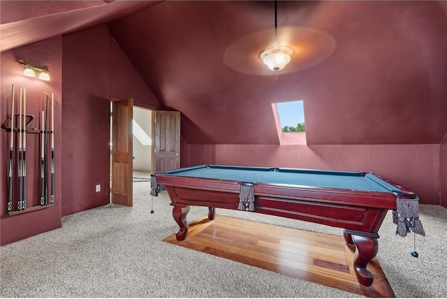 2832 130th Ave, Glenwood City, WI 54013 - rec room featuring carpet flooring, lofted ceiling, and billiards table