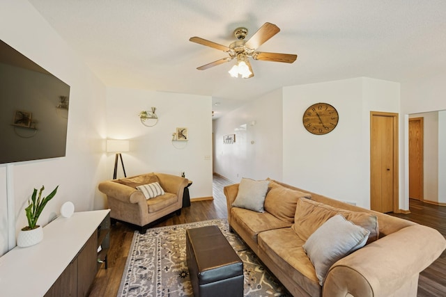 2840 Brewers Ln, Stillwater, MN 55082 - living room with dark wood-style flooring and ceiling fan
