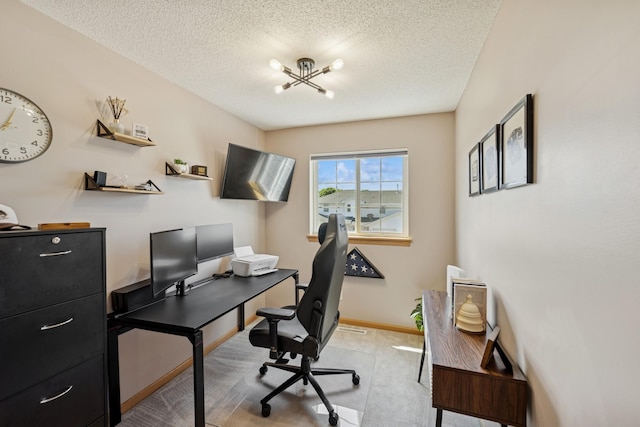 2840 Brewers Ln, Stillwater, MN 55082 - office space featuring light colored carpet, a textured ceiling, and a chandelier