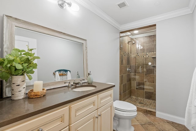100 3rd Ave S Unit 805, Minneapolis, MN 55401 - bathroom with ornamental molding, a stall shower, vanity, and tile patterned floors