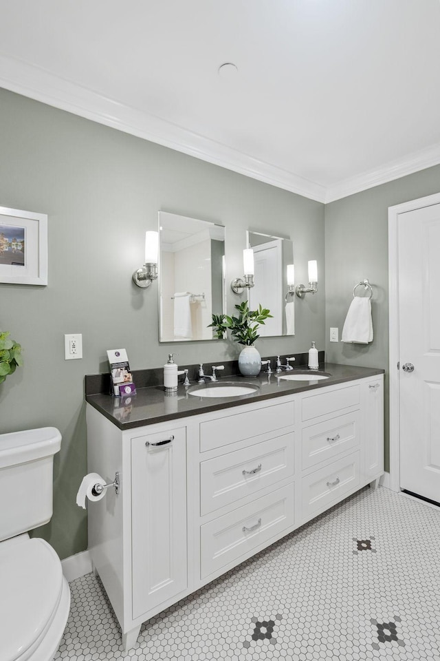 100 3rd Ave S Unit 805, Minneapolis, MN 55401 - bathroom with ornamental molding, double vanity, and tile patterned floors