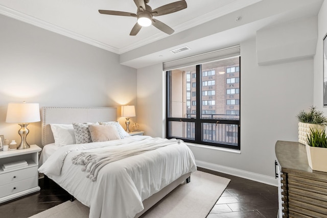 100 3rd Ave S Unit 805, Minneapolis, MN 55401 - bedroom with crown molding, dark wood-type flooring, and ceiling fan
