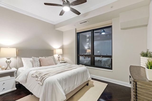 100 3rd Ave S Unit 805, Minneapolis, MN 55401 - bedroom with crown molding, wood finished floors, and ceiling fan