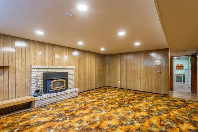 2808 34th Ave NE, Saint Anthony, MN 55418 - unfurnished living room featuring wood walls, washer and clothes dryer, and recessed lighting