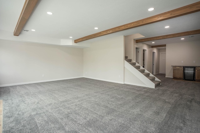 7591 Lake Ida Way NW, Alexandria, MN 56308 - basement featuring recessed lighting, carpet flooring, stairway, wine cooler, and bar area