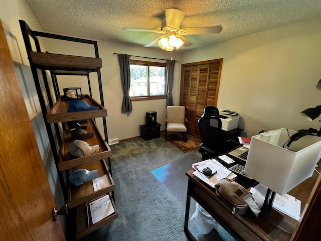 6314 112th Pl N, Champlin, MN 55316 - carpeted home office featuring ceiling fan and a textured ceiling