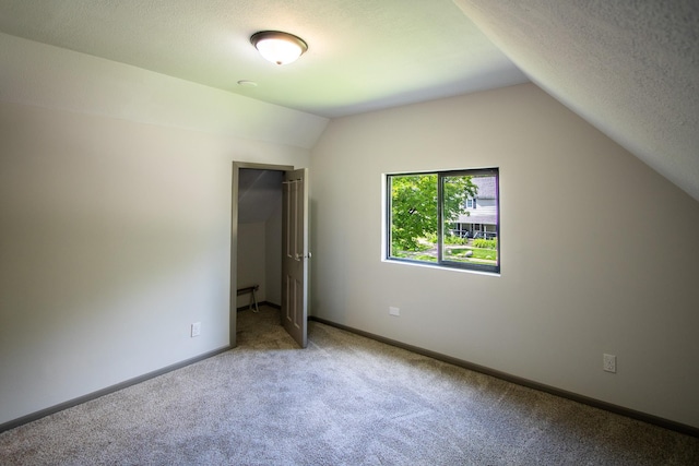 422 Park Ave, Sandstone, MN 55072 - unfurnished bedroom with light carpet, lofted ceiling, and a textured ceiling