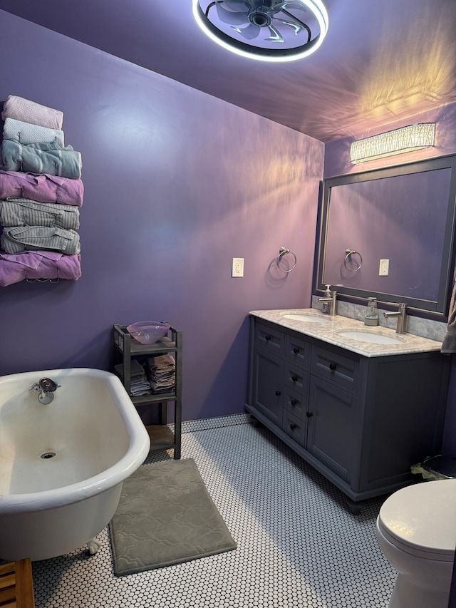 19421 708th Ave, Dassel, MN 55325 - full bath featuring a freestanding tub, double vanity, and tile patterned flooring