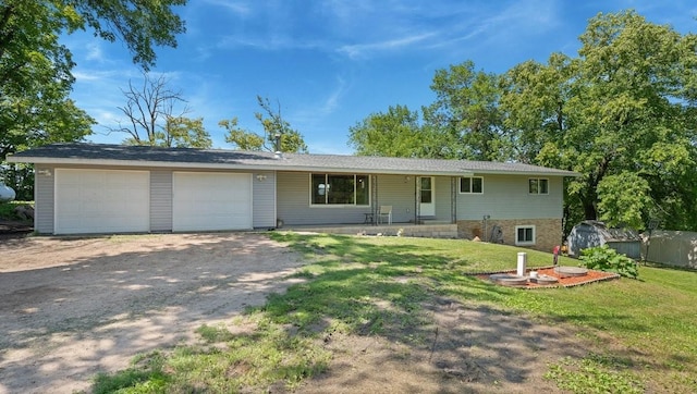 19421 708th Ave, Dassel, MN 55325 - ranch-style house with dirt driveway, a front yard, and an attached garage