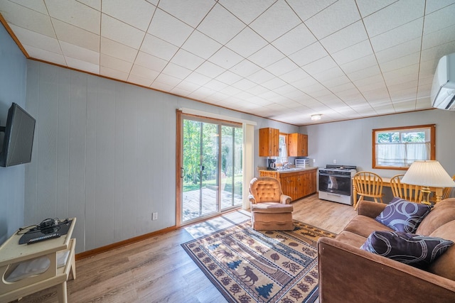 23546 Warbler Way Unit C7, Detroit Lakes, MN 56501 - living area with light wood-style flooring and a wall unit AC