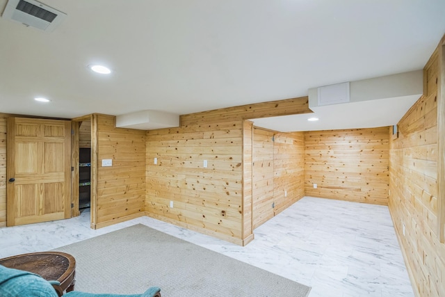 3331 34th Ave S, Minneapolis, MN 55406 - finished basement featuring wooden walls, recessed lighting, and marble finish floors