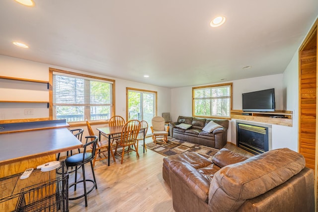 23546 Warbler Way Unit C1, Detroit Lakes, MN 56501 - living room with light wood finished floors, recessed lighting, and a glass covered fireplace