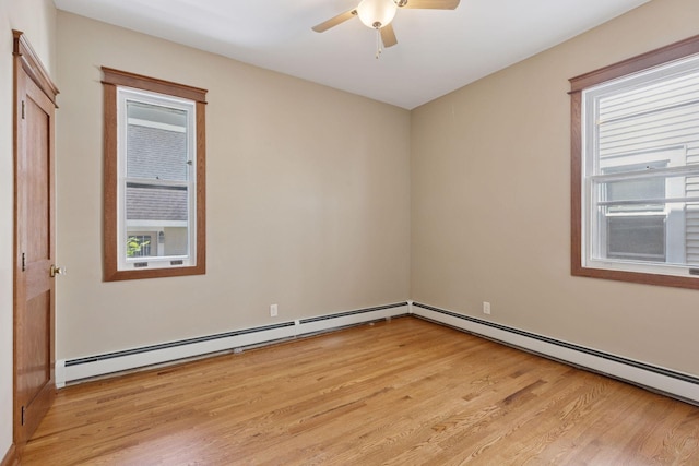 704-706 Holly Ave, Saint Paul, MN 55104 - unfurnished room featuring ceiling fan, light wood-style floors, and a baseboard radiator