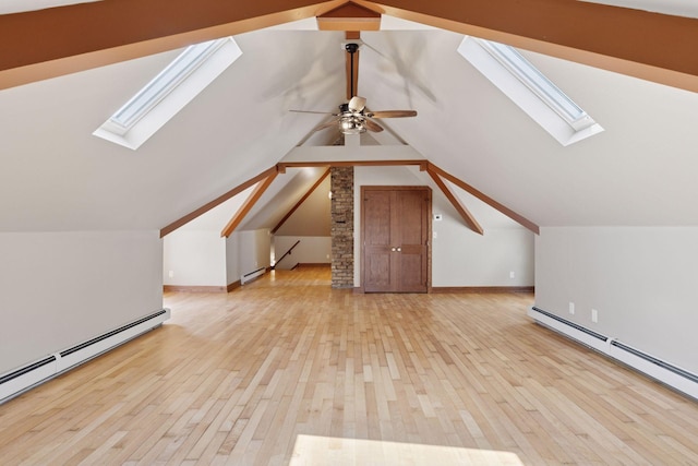 704-706 Holly Ave, Saint Paul, MN 55104 - bonus room featuring a skylight, a baseboard radiator, wood-type flooring, and vaulted ceiling