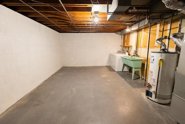 1611 Taylor Ave W, Saint Paul, MN 55104 - unfinished below grade area with gas water heater, washing machine and dryer, and concrete block wall