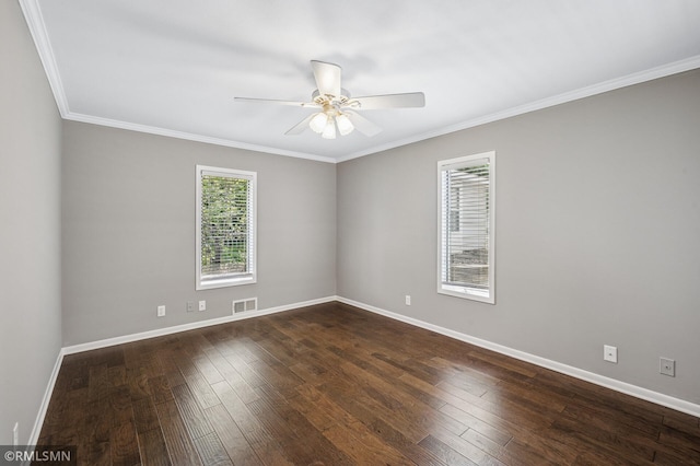 3308 Chippewa Rd, Minnetonka, MN 55305 - spare room with a ceiling fan, dark wood-style floors, and crown molding