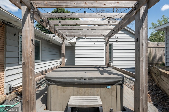 3308 Chippewa Rd, Minnetonka, MN 55305 - wooden terrace featuring a hot tub and a pergola