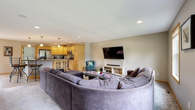 1404 8th St NW, Kasson, MN 55944 - living room featuring light colored carpet and recessed lighting