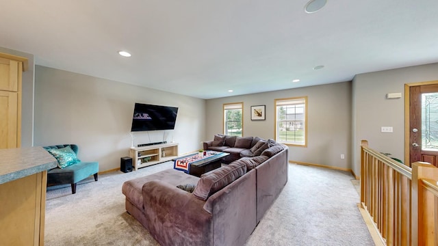 1404 8th St NW, Kasson, MN 55944 - living room featuring light colored carpet and recessed lighting