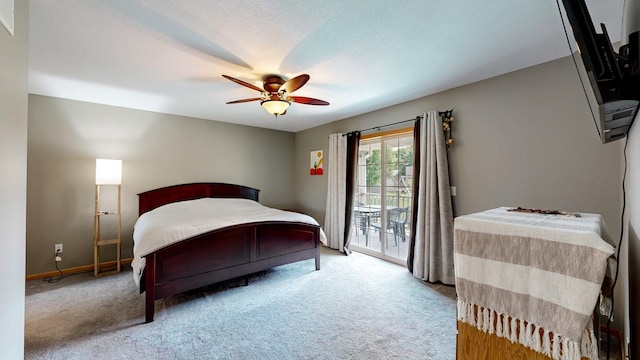 1404 8th St NW, Kasson, MN 55944 - bedroom featuring access to exterior, light carpet, and a ceiling fan