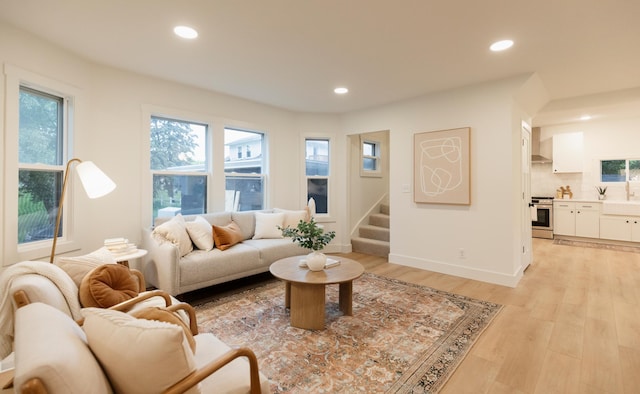 212 Diamond Lake Rd, Minneapolis, MN 55419 - living area featuring stairway, recessed lighting, and light wood finished floors