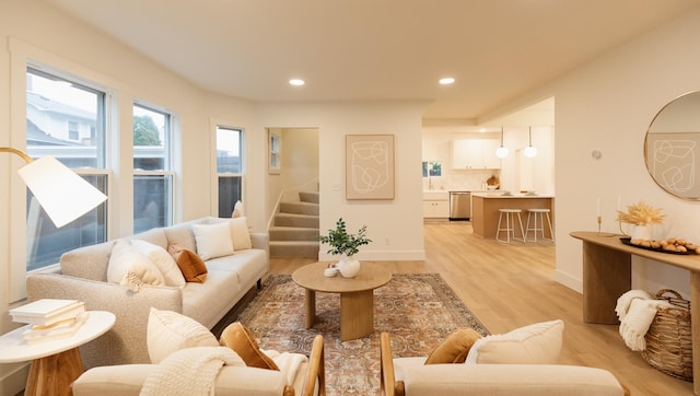 212 Diamond Lake Rd, Minneapolis, MN 55419 - living area with light wood-style flooring, recessed lighting, and stairway