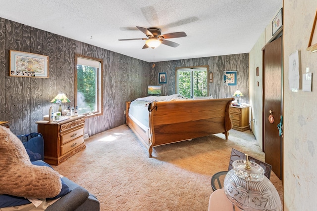 39665 8th Ave, North Branch, MN 55056 - bedroom featuring multiple windows, a textured ceiling, carpet, and ceiling fan