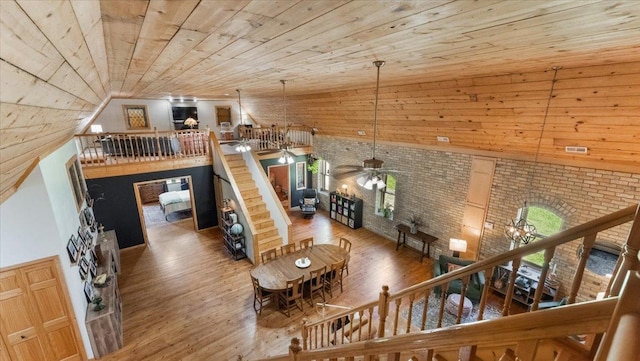 8825 Greeley Loop, Royalton Twp, MN 55006 - living area with wooden ceiling, hardwood / wood-style floors, and ceiling fan