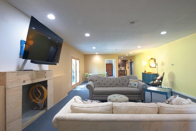 10199 330th St W, Northfield, MN 55057 - carpeted living area featuring recessed lighting and a fireplace with flush hearth