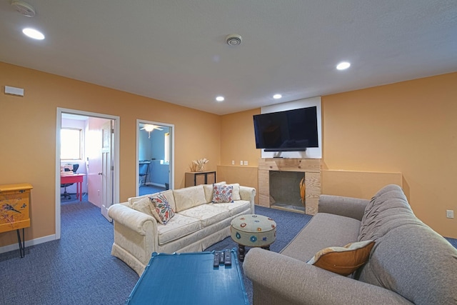 10199 330th St W, Northfield, MN 55057 - carpeted living area featuring recessed lighting and a fireplace