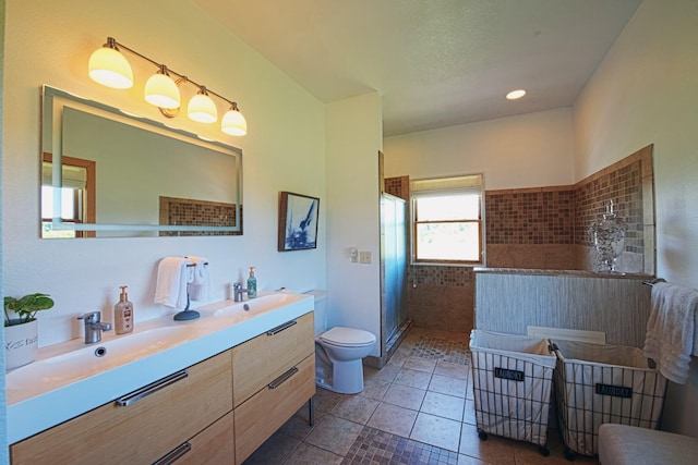 10199 330th St W, Northfield, MN 55057 - full bath with tiled shower, double vanity, and tile patterned flooring
