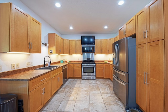 10199 330th St W, Northfield, MN 55057 - kitchen featuring stainless steel appliances, recessed lighting, brown cabinets, and dark countertops