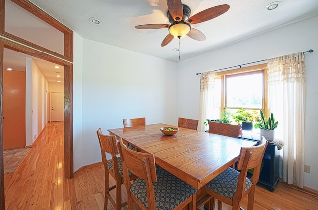 10199 330th St W, Northfield, MN 55057 - dining room featuring light wood-type flooring, a ceiling fan, and recessed lighting