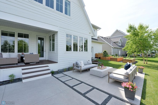 2630 2nd St E, Fargo, ND 58078 - view of patio featuring an outdoor living space, a garden, and french doors
