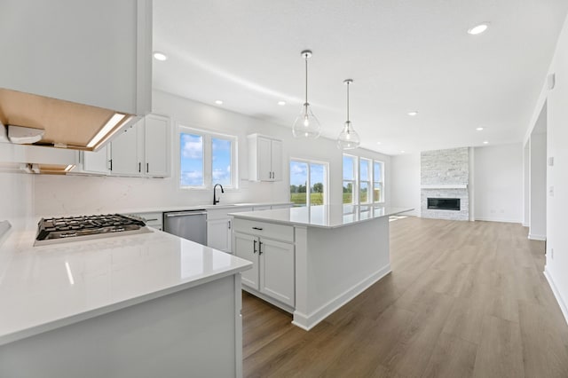 9863 49th St NE, Saint Michael, MN 55376 - kitchen with a kitchen island, plenty of natural light, light wood-style flooring, recessed lighting, and light countertops