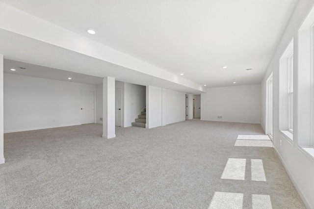 9863 49th St NE, Saint Michael, MN 55376 - finished below grade area with stairway, light carpet, and recessed lighting
