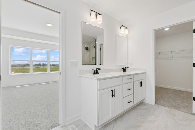 9863 49th St NE, Saint Michael, MN 55376 - full bath featuring double vanity, a walk in closet, and recessed lighting
