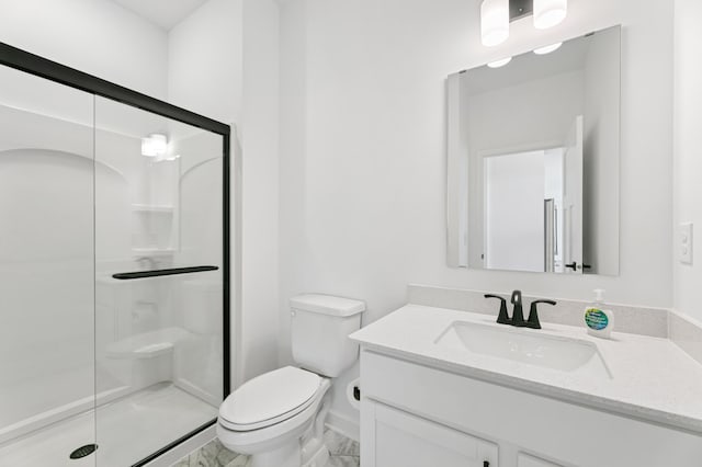 9863 49th St NE, Saint Michael, MN 55376 - bathroom with vanity, a stall shower, and marble look tiles