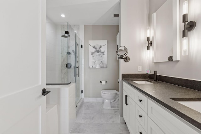 929 Portland Ave Unit 2510, Minneapolis, MN 55404 - full bathroom with double vanity, a stall shower, marble finish floors, a garden tub, and recessed lighting