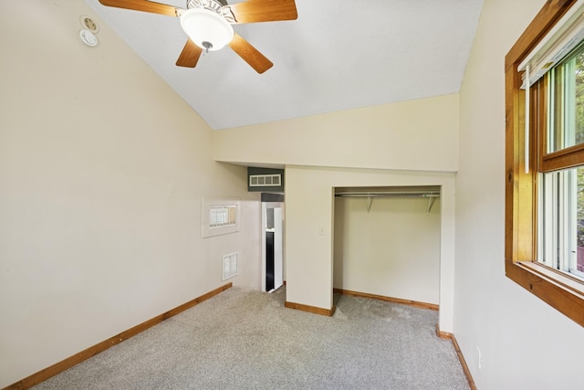 1818 1st St N, Stillwater, MN 55082 - unfurnished bedroom featuring carpet floors, a closet, lofted ceiling, elevator, and a ceiling fan