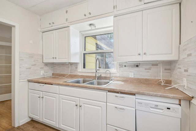 272 Butler Ave E, West Saint Paul, MN 55118 - kitchen with dishwasher, white cabinetry, tasteful backsplash, and light countertops