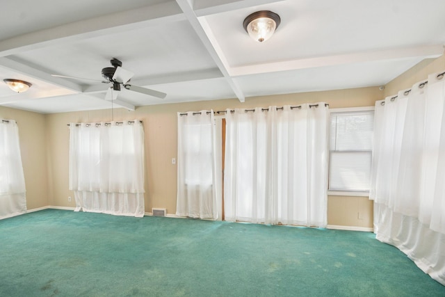 272 Butler Ave E, West Saint Paul, MN 55118 - carpeted empty room featuring beam ceiling, a ceiling fan, and coffered ceiling