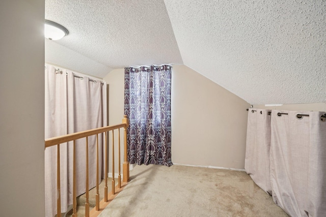272 Butler Ave E, West Saint Paul, MN 55118 - additional living space with vaulted ceiling, a textured ceiling, and carpet